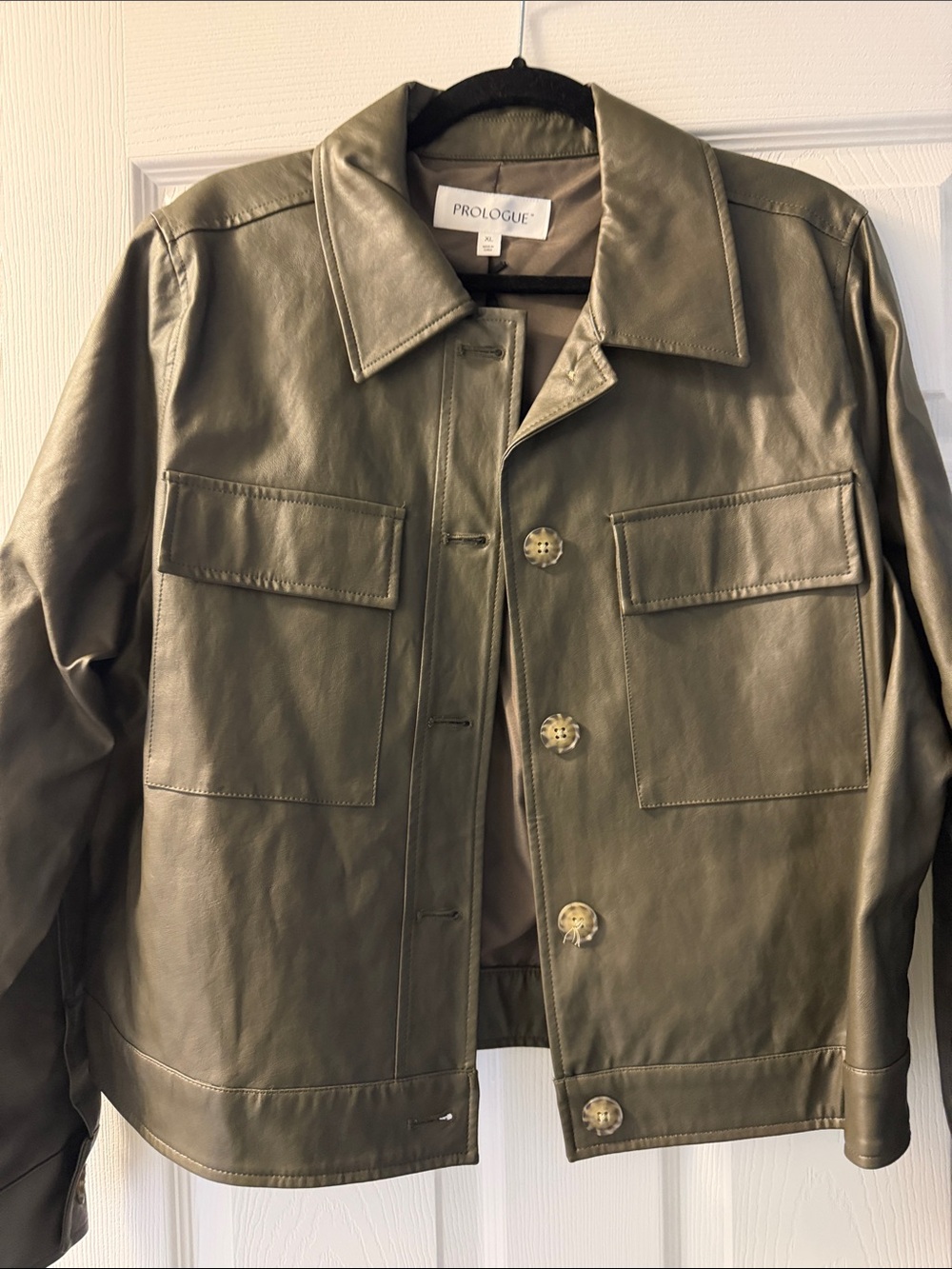 Prologue Olive Leather Button Jacket